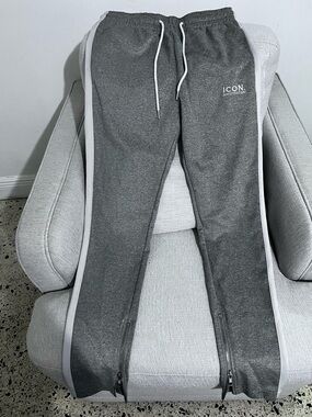 Used as new ICON Gray Sweatpants with White Side Stripes